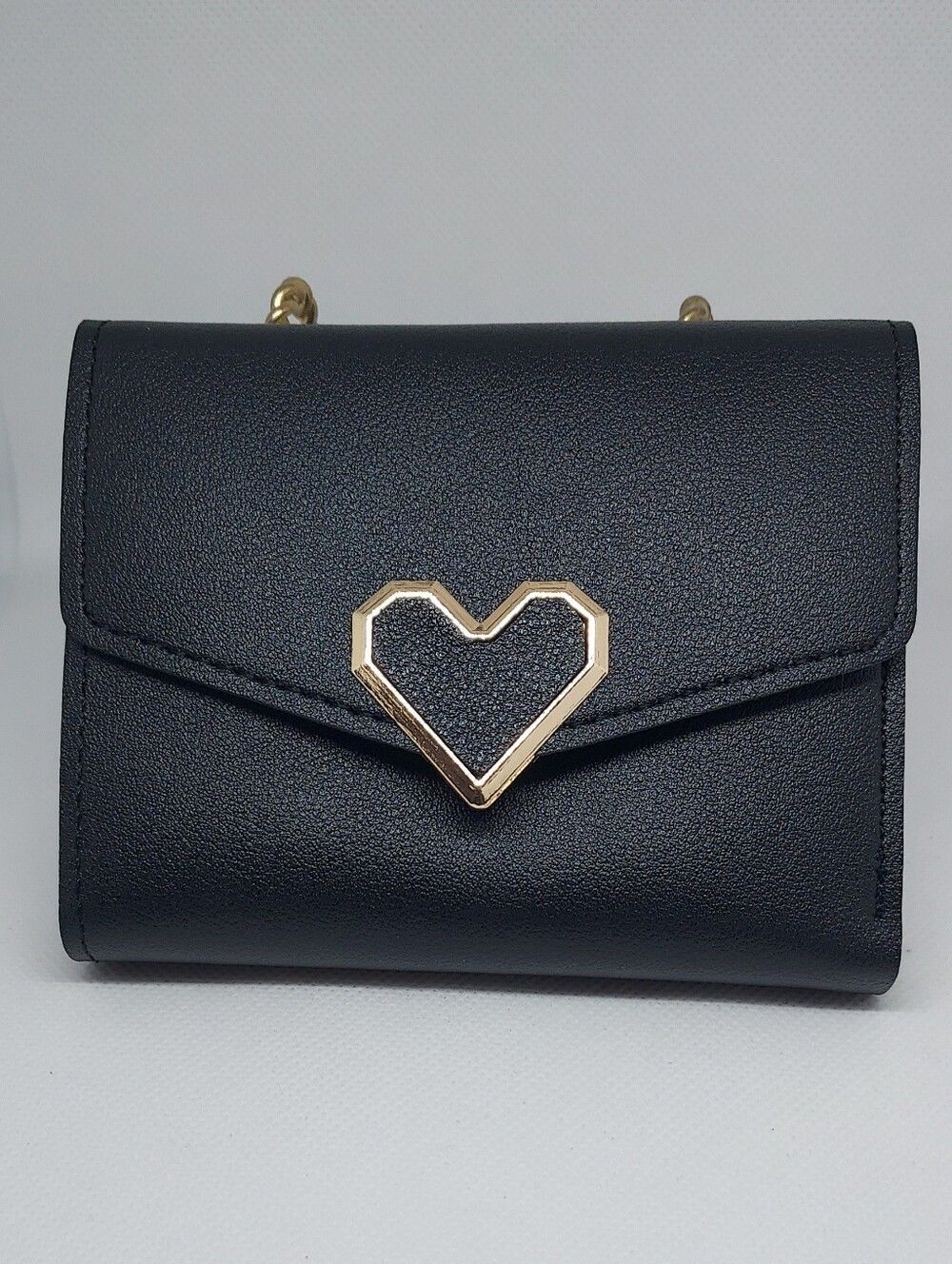 Wallet Faux Leather With Heart Snap Closure Black NWT